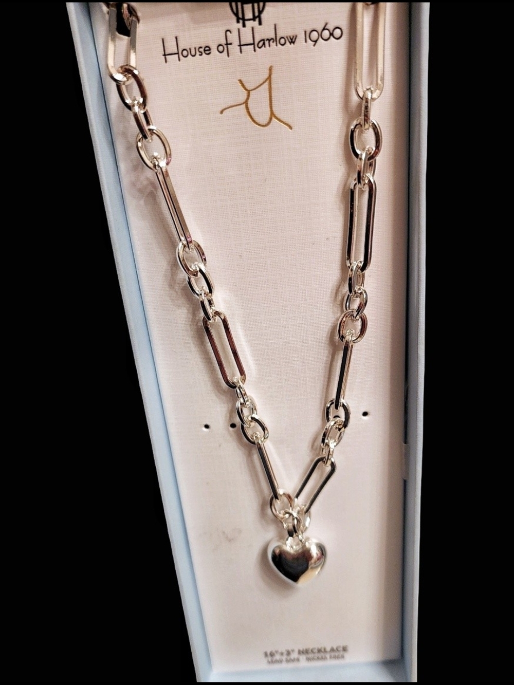 House of Harlow 1960 Silver Heart Puffy Pendant Link Necklace
